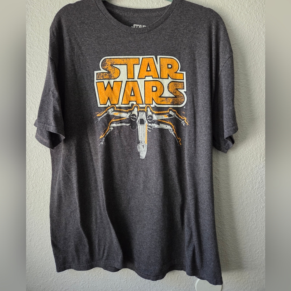 Star Wars X-Wing Fighter T-shirt Mens Size XL Heathered Gray Distressed Logo